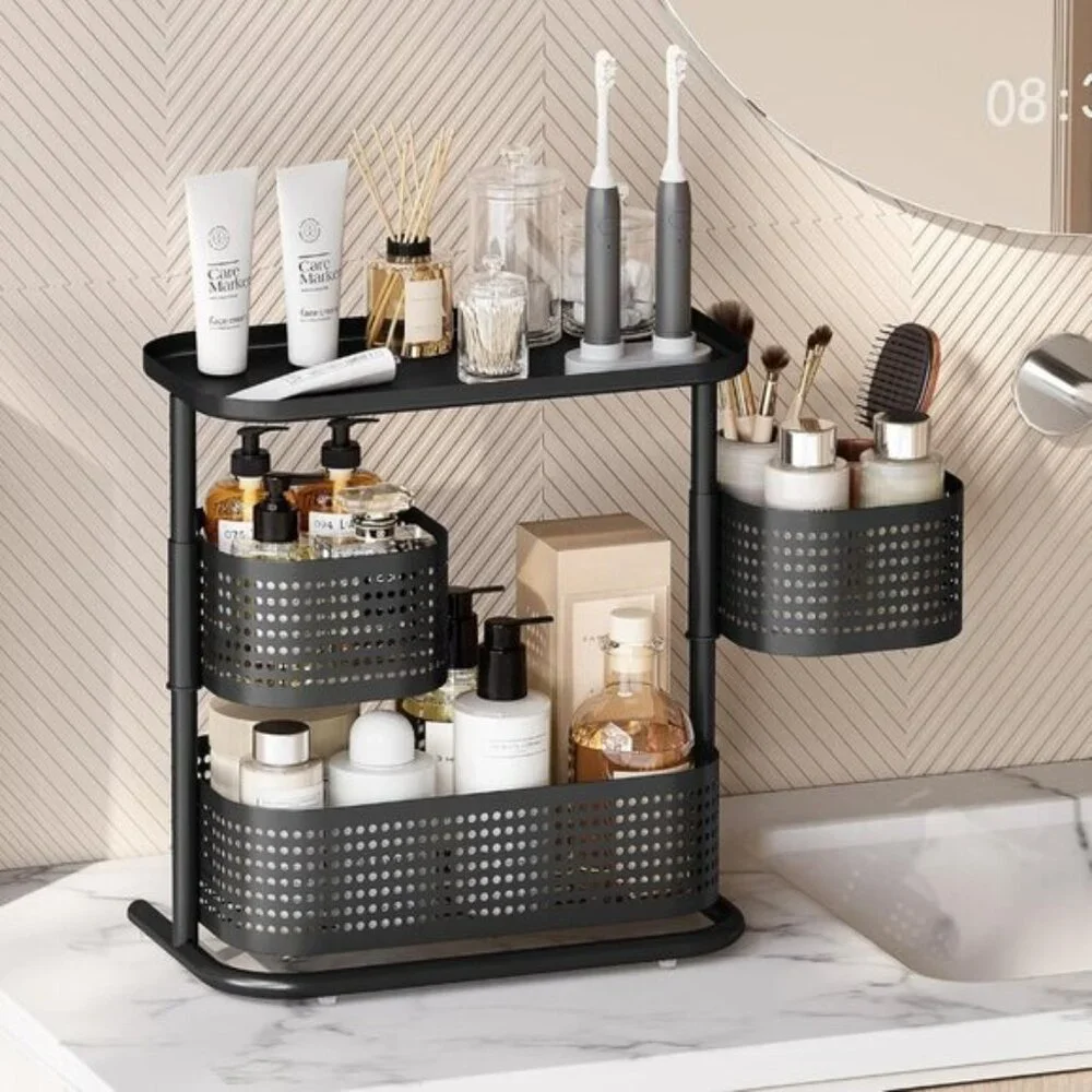 3-Tier Rotating Bathroom Organizer, Black Vanity & Kitchen Counter Storage Rack