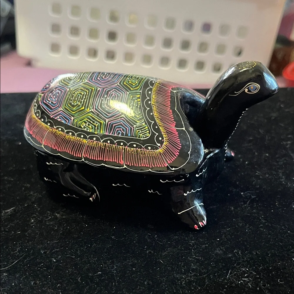 Artisan Black and Multicolor wood Turtle Vanity Tray