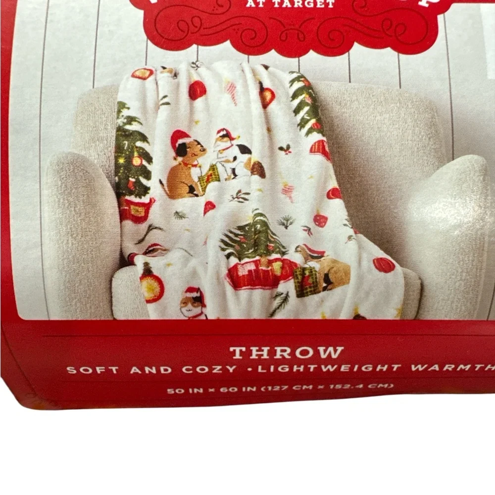 Target Wondershop Holiday Throw Blanket - White with Green and Red Accents