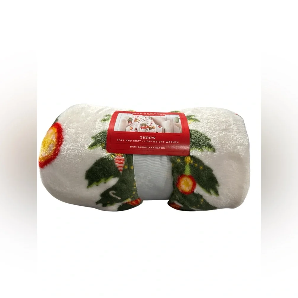 Target Wondershop Holiday Throw Blanket - White with Green and Red Accents