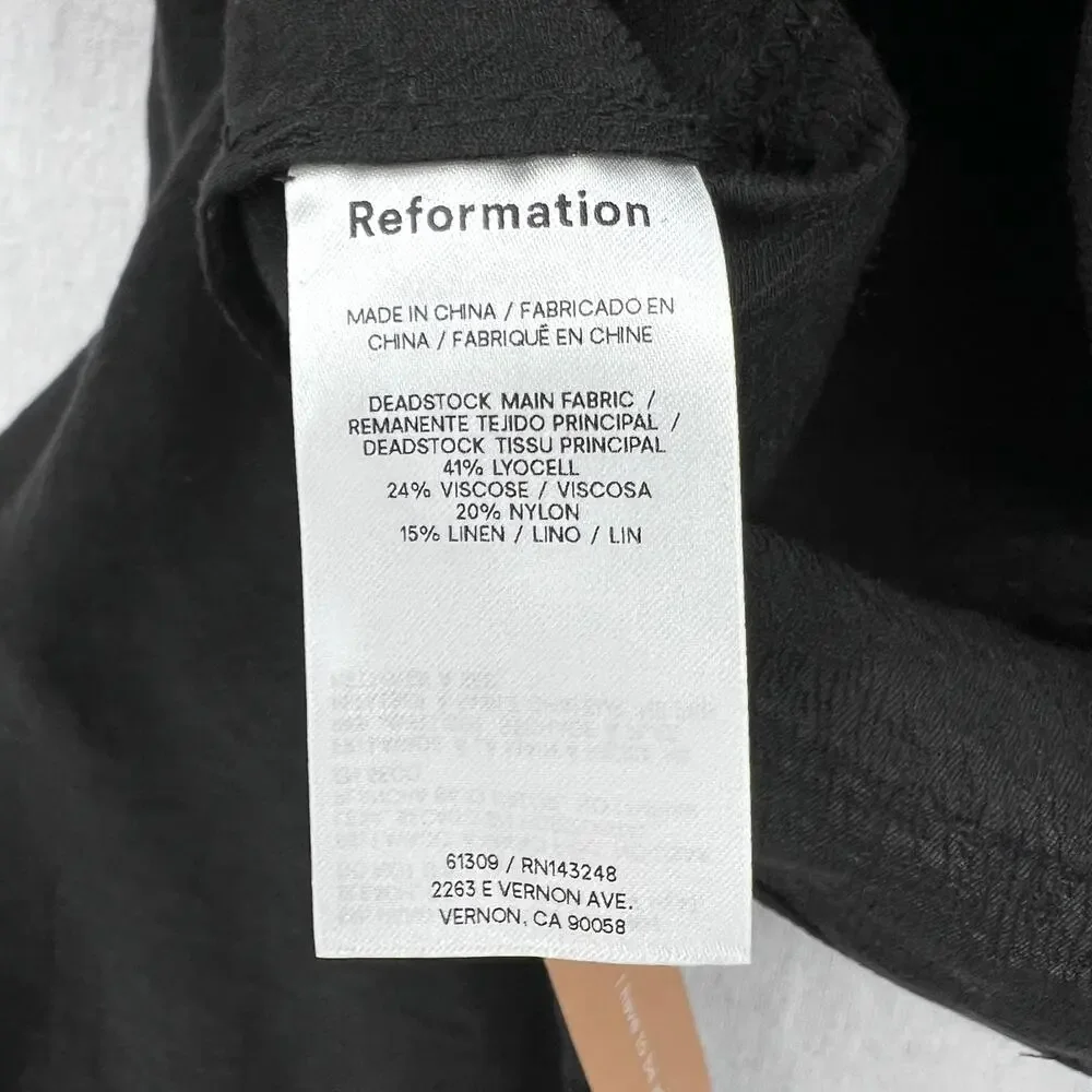 REFORMATION Keegan Top Ibiza Collection Womens XS Black Long Sleeve Twist Crop