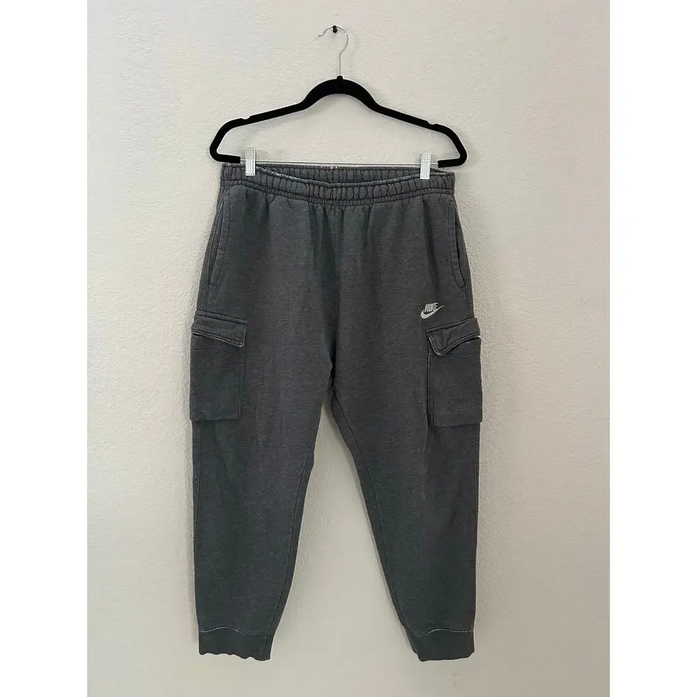 Nike Mens Club Fleece Classic Cargo Reworked Distressed Gray Joggers Size Large