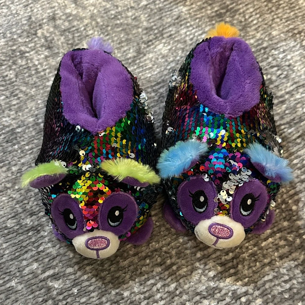 EUC Build a bear Colorful Sequin Animal Slippers size small 11/12