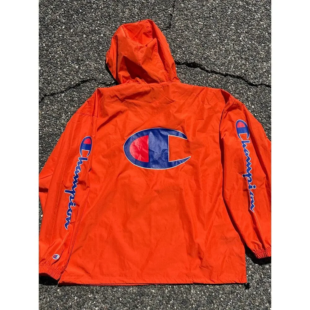 Champion Orange Lightweight half zip packable windbreaker jacket running XL