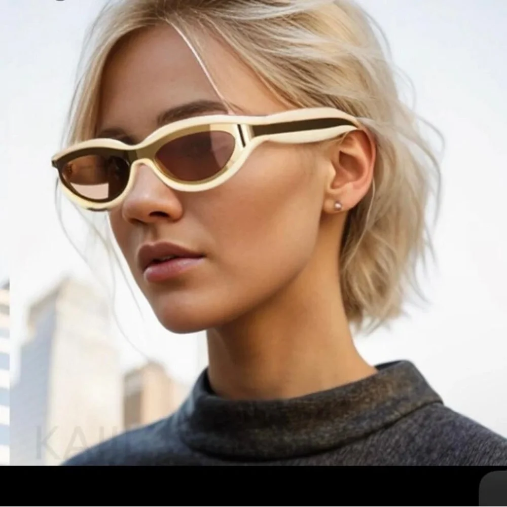 Luxury futuristic cat eye oval mustard pastel yellow steampunk sunglasses