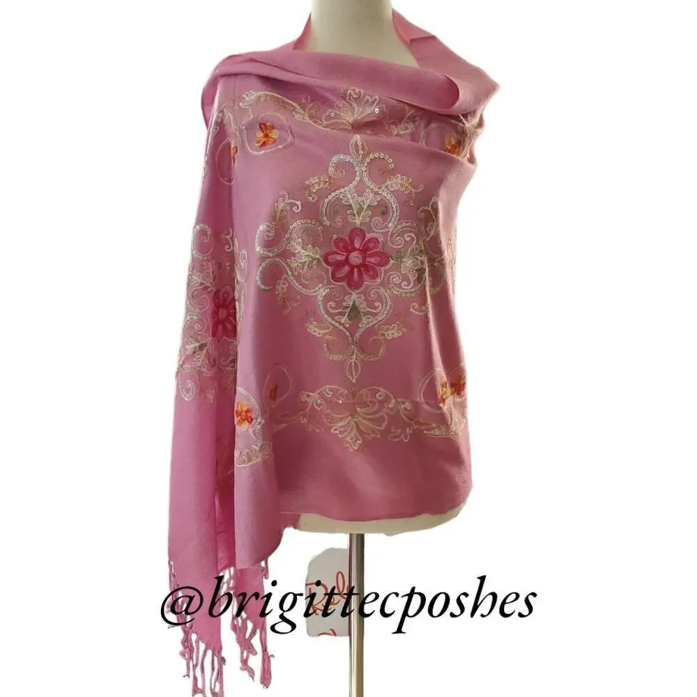 HANDMADE Embroidered Sequined Designed Lavender Shawl
