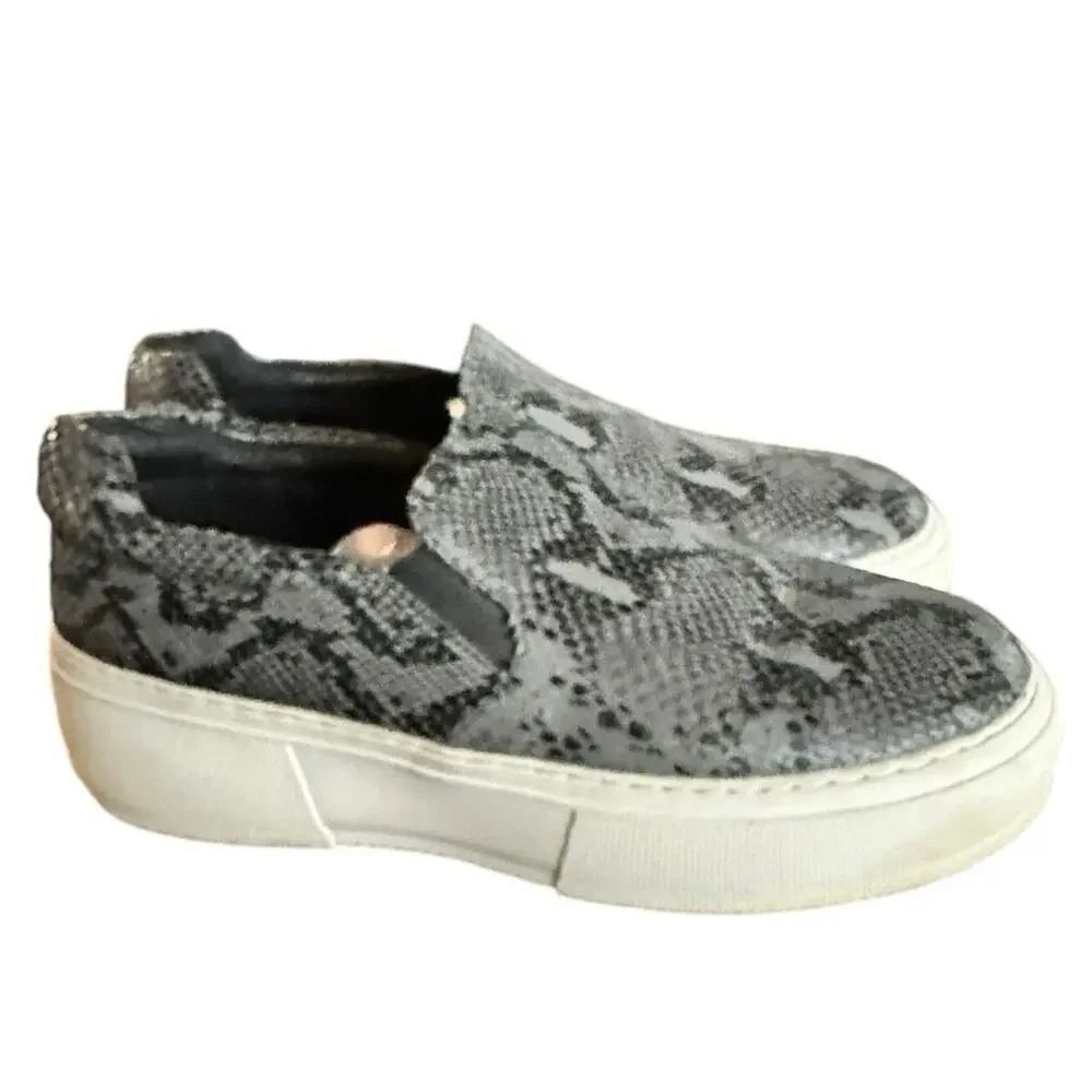 J Slides SlipOn Platform Sneaker Snake-Embossed Cleo Leather Black Size 9.5