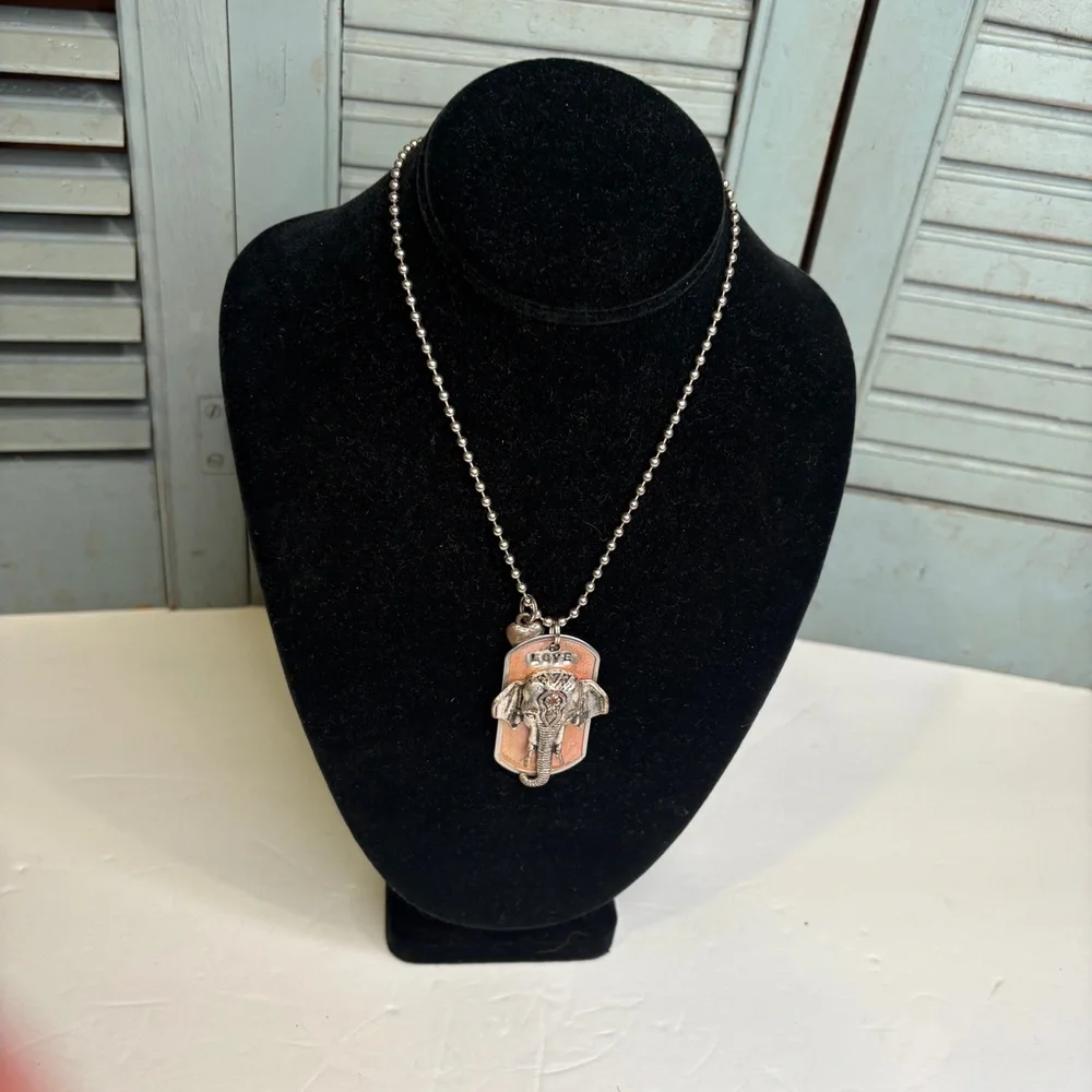 Kate Mesta Dog Tag Necklace Elephant Love Heart Adjustable Silver/Peachy Copper