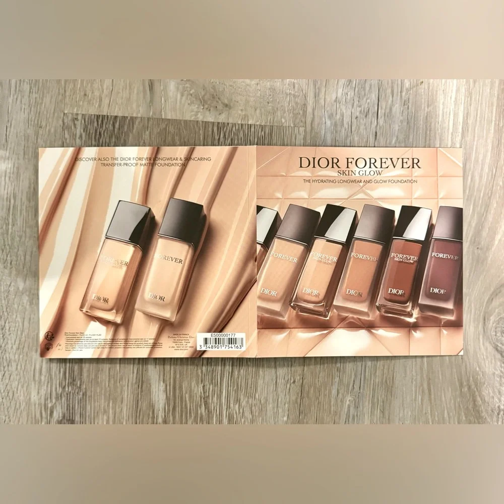 Dior Forever Skin Glow 24H Hydrating Foundation Sample Card 9 Shades 9 x 0.5 ml