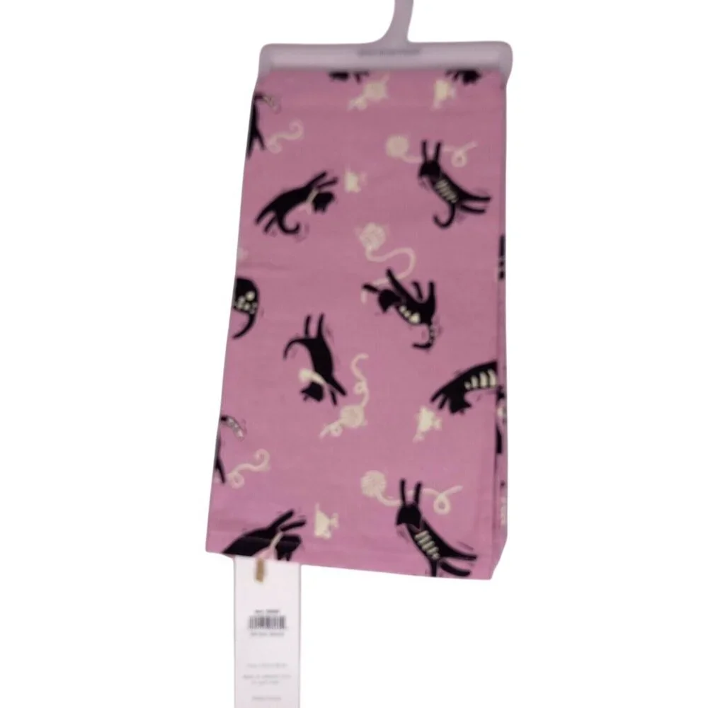 Set Of 2 Cat Themed Dish Towels 100% Cotton & Cotton/Linen Blend Gift