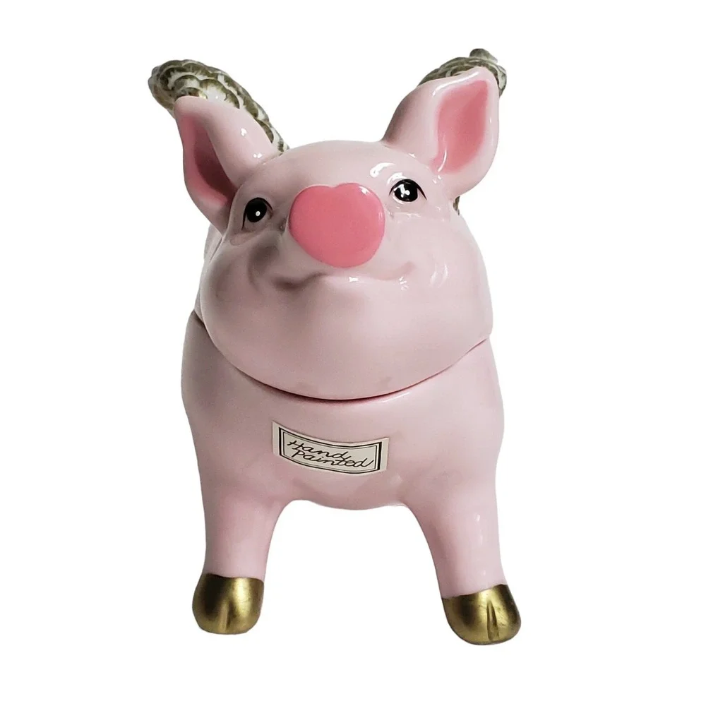 Department Dept 56 When Pigs Fly Flying Pink Pig Ceramic Trinket Box Vintage