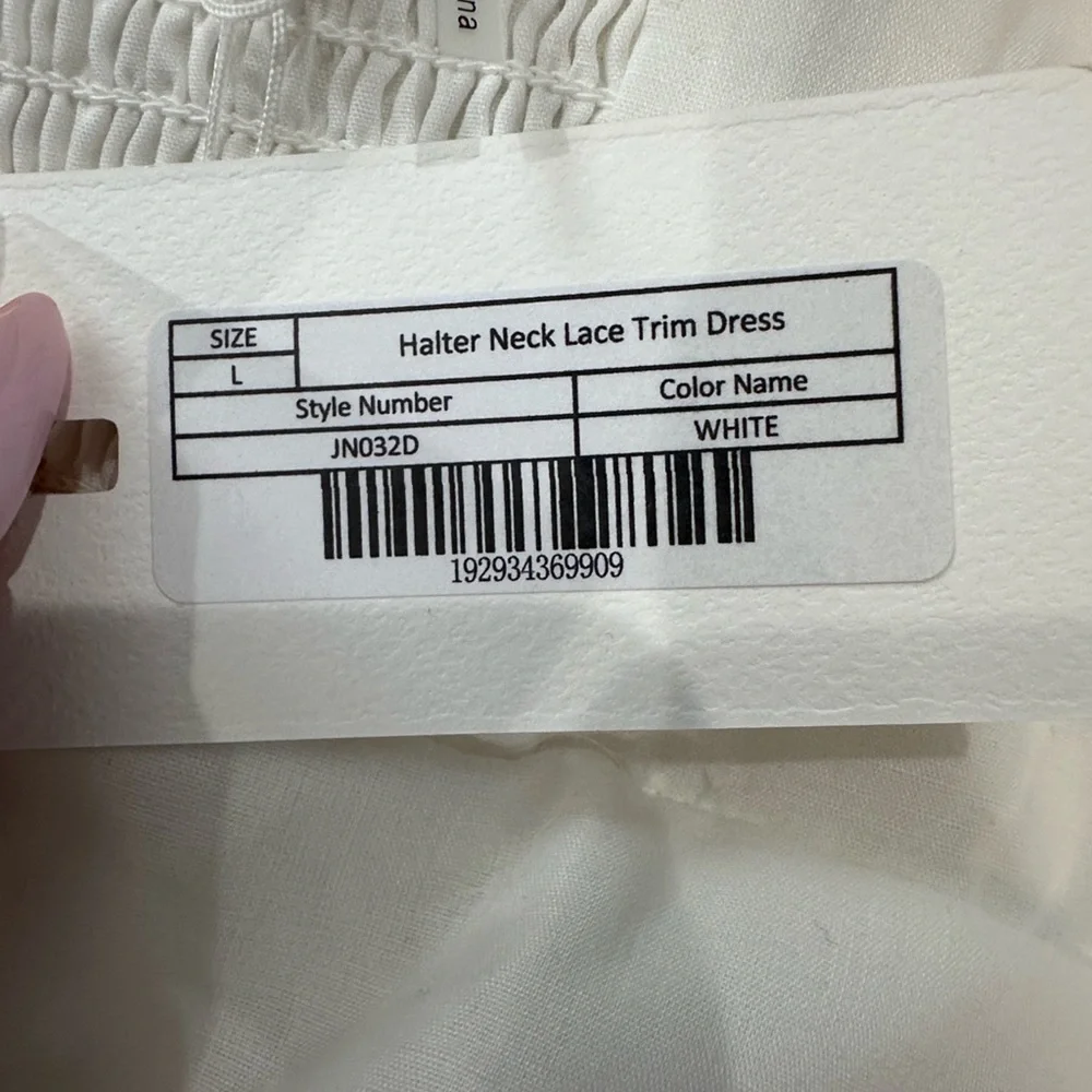 NWT Endless Rose White Halter Neck Open Back Lace Boho Cottagecore Dress Size L