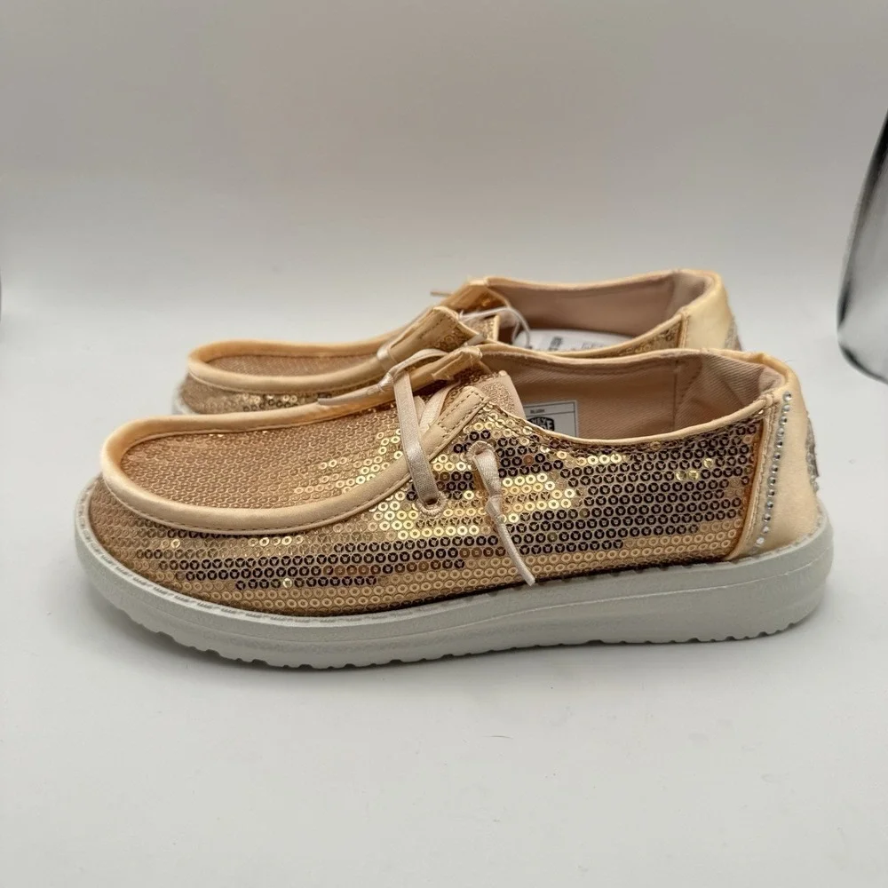 Hey Dude Wendy Youth Disco Sequin Blush Size J4 New Kids