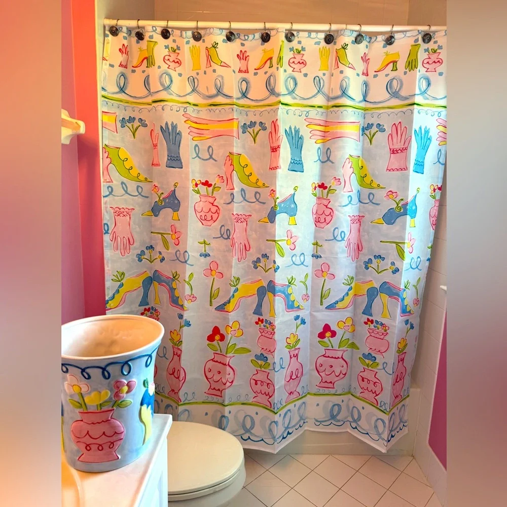 NEW Kids Shower Curtain Set - Wastebasket + Shower Curtain + Hooks