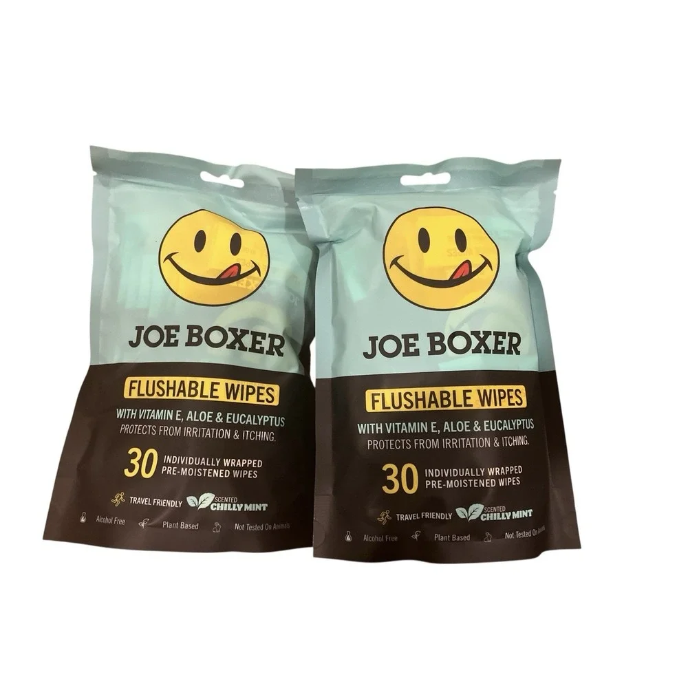 Joe Boxer Flushable Cleansing Wipes 30 Individually Wrapped Lot Of 2 NEW