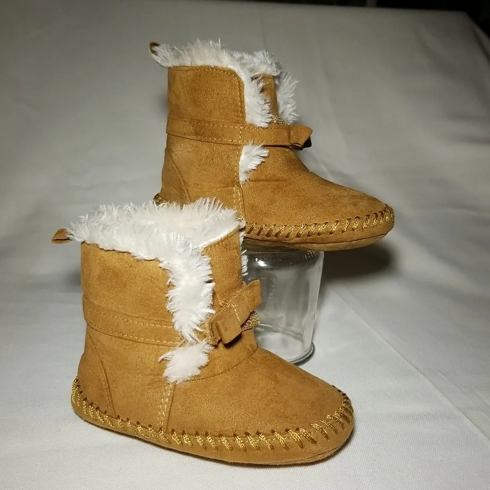 Sherpa Lined Tan Baby Booties.