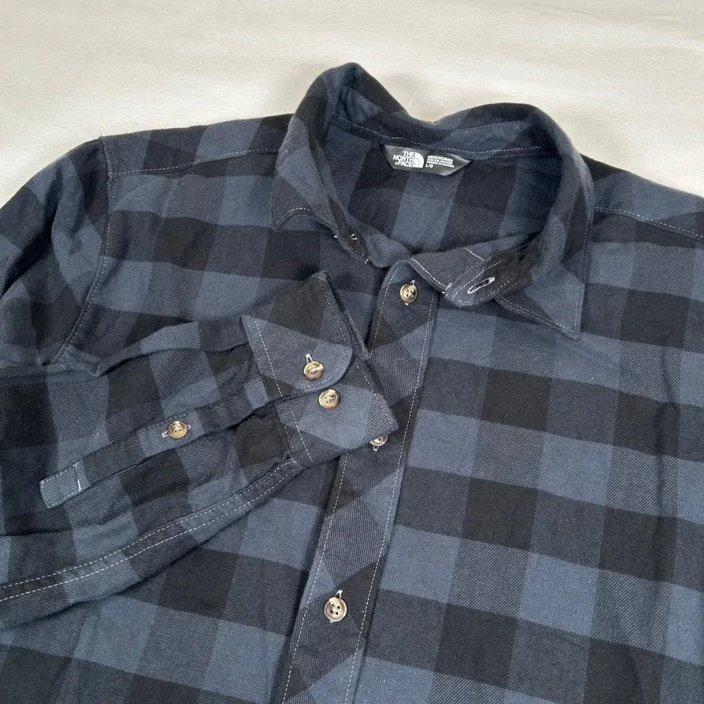 The North Face Shirt Men Large Blue Black Plaid Flannel Long Sleeve Button Up