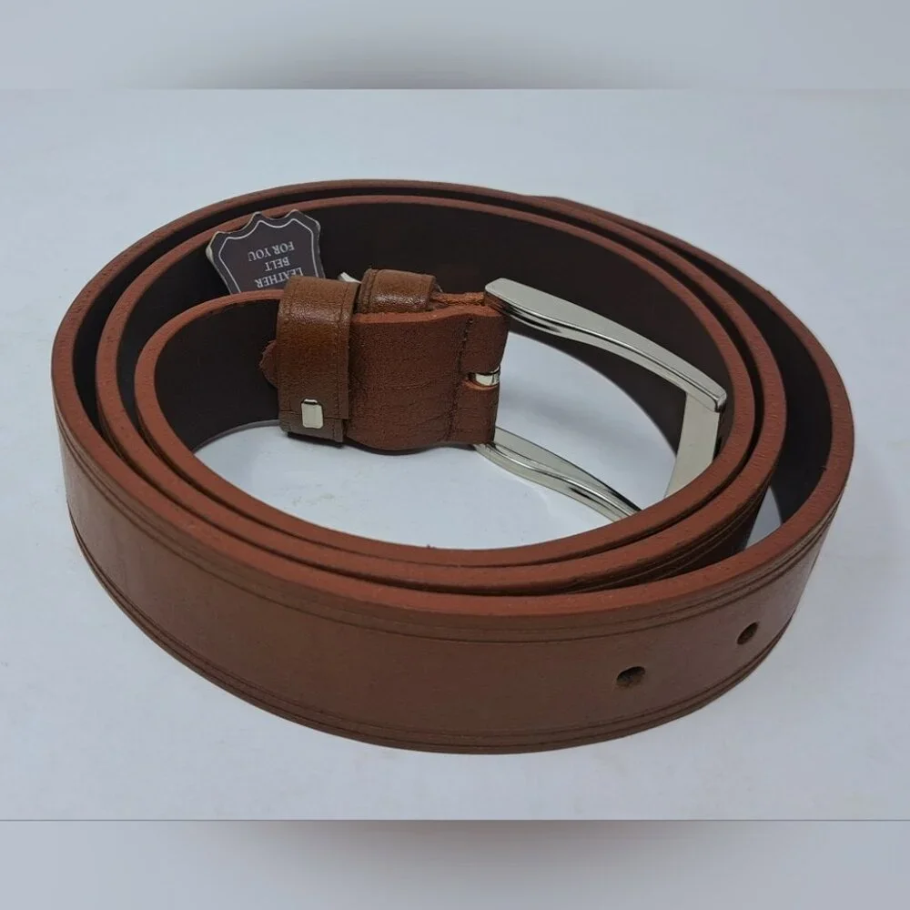 NWT Marathon Men's Leather Belt Brown Silver Buckle Size 41-45