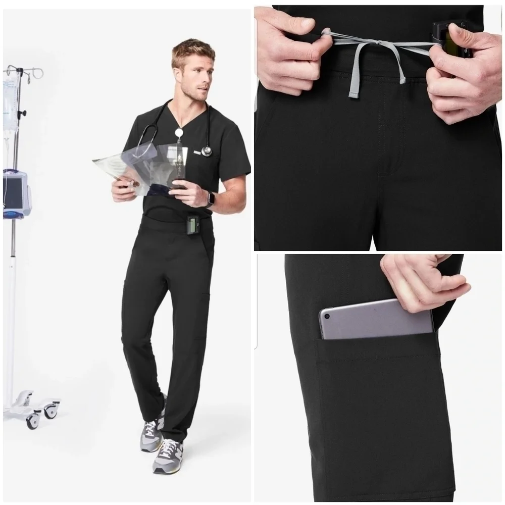 FIGS Axim Cargo Scrub Pants, Color Black, Size S.