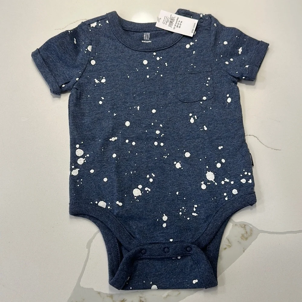 NWT Gap baby t-shirt heathered navy white paint splatter 12-18 month 💙🤍