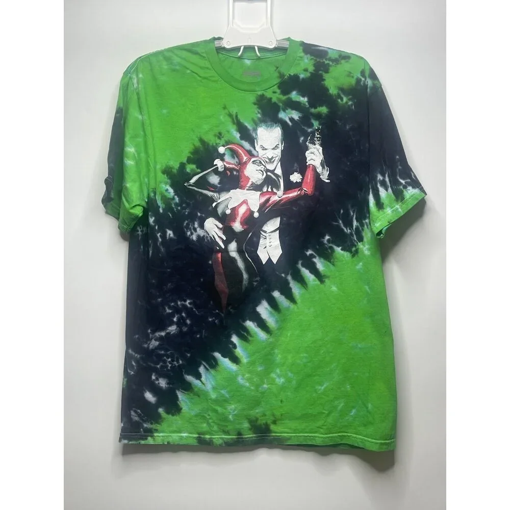 Joker Harley Quinn x Color Bars Tie Dye Men's Batman Black Green Tee L