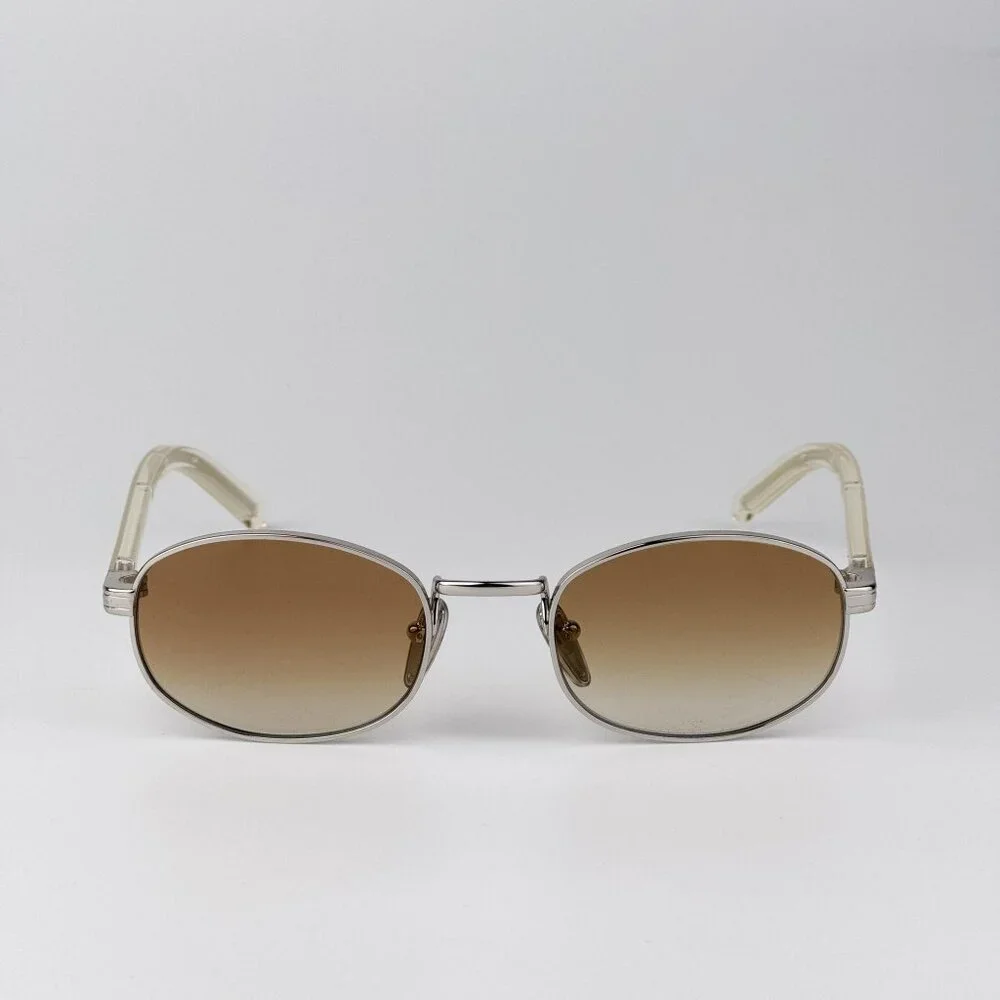 Prada Sunglasses – Silver Oval Frame Gradient Brown Lenses | Model PRB53S 1BC80K