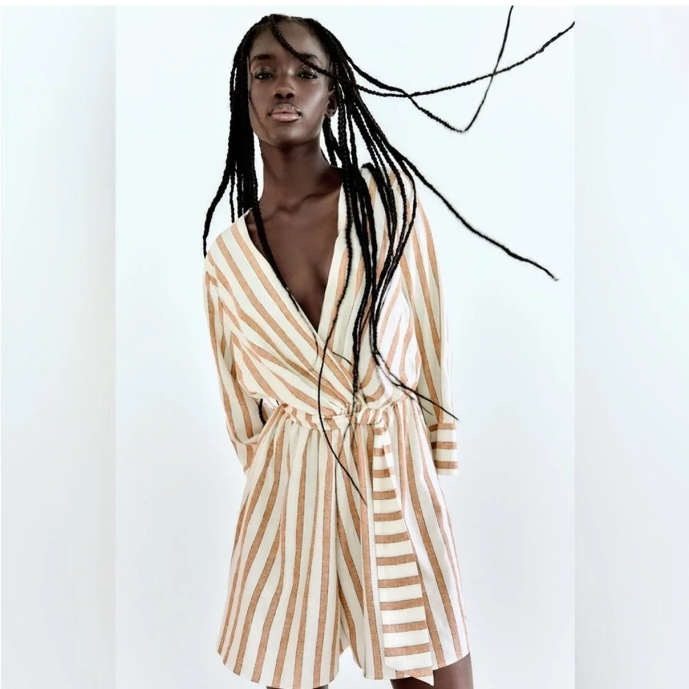Zara Woman Linen Blend striped jumpsuit