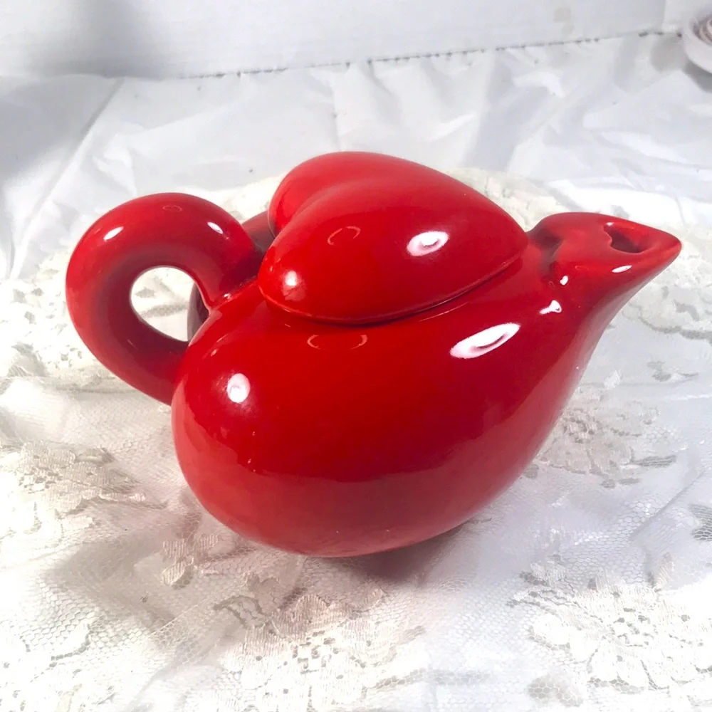 Haldun Romantic Red Ceramic  Two Piece Mini 2 Cup Teapot