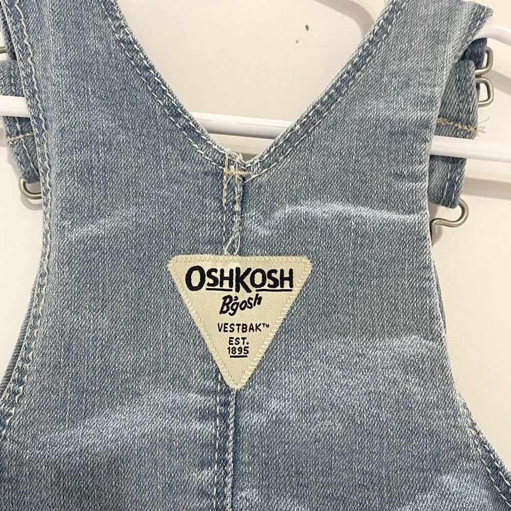 Oshkosh B'gosh Baby Girl 18M Denim Overall Jumper Dress White Eyelet Lace Skirt