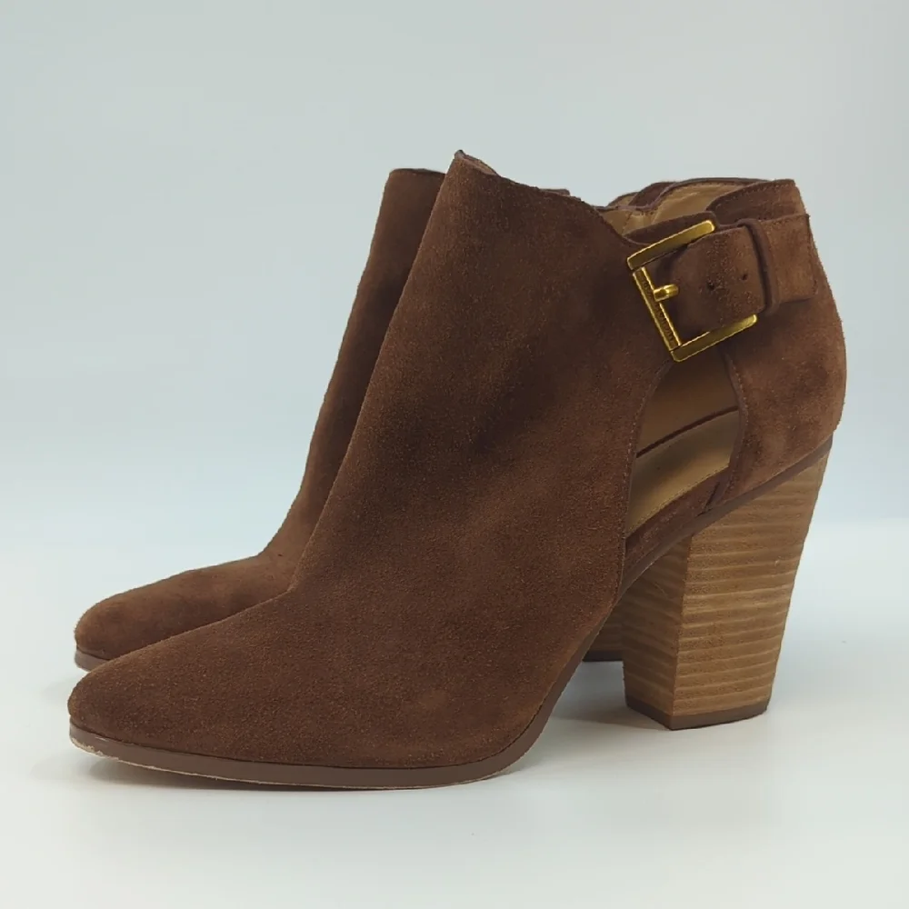 MICHAEL KORS Adams Cutout Suede Booties Brown Sz 10