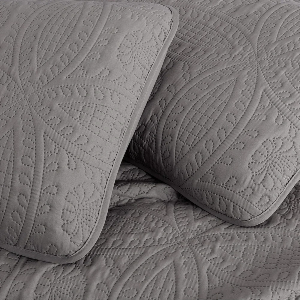 Chezmoi Collection Austin 3Piece Oversized Bedspread Coverlet Set Queen Gray New