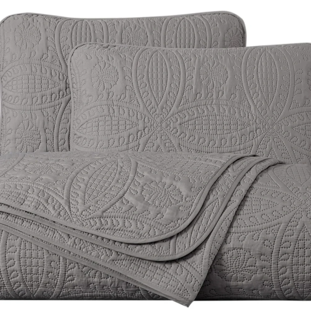 Chezmoi Collection Austin 3Piece Oversized Bedspread Coverlet Set Queen Gray New
