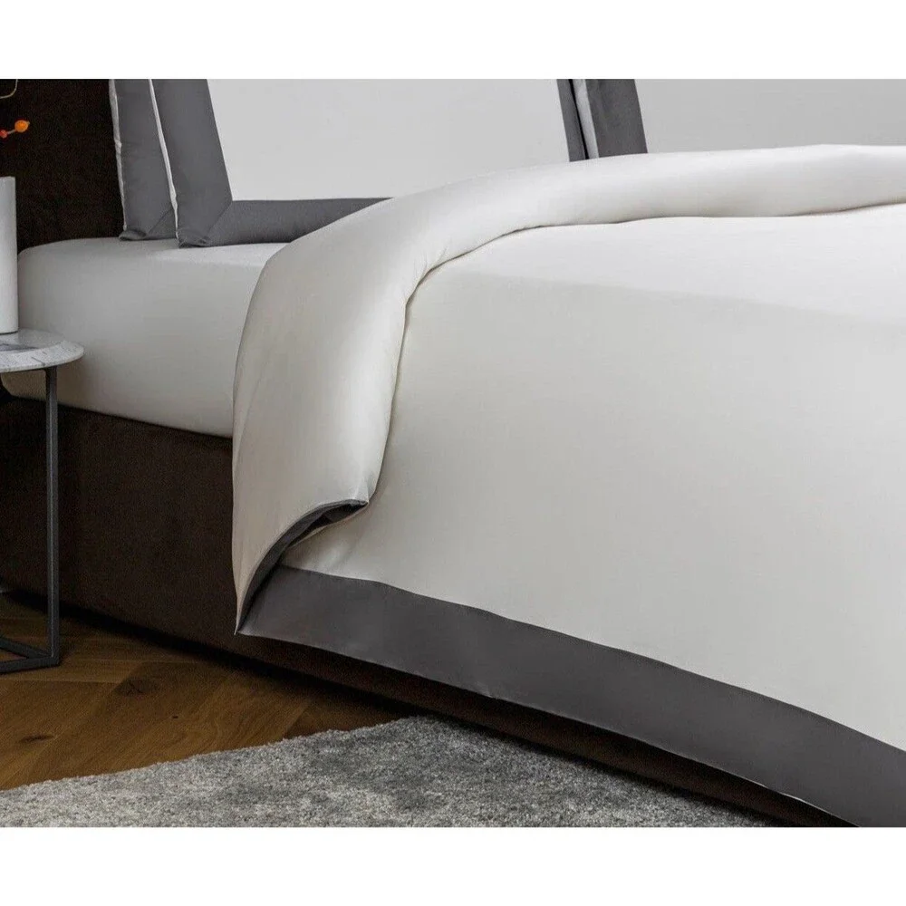 Frette Queen Bold Duvet Cover , Milk/Slate Grey , 100% Cotton, Made In Italy