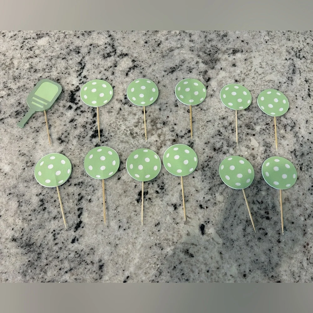 12 pickleball theme cupcake toppers