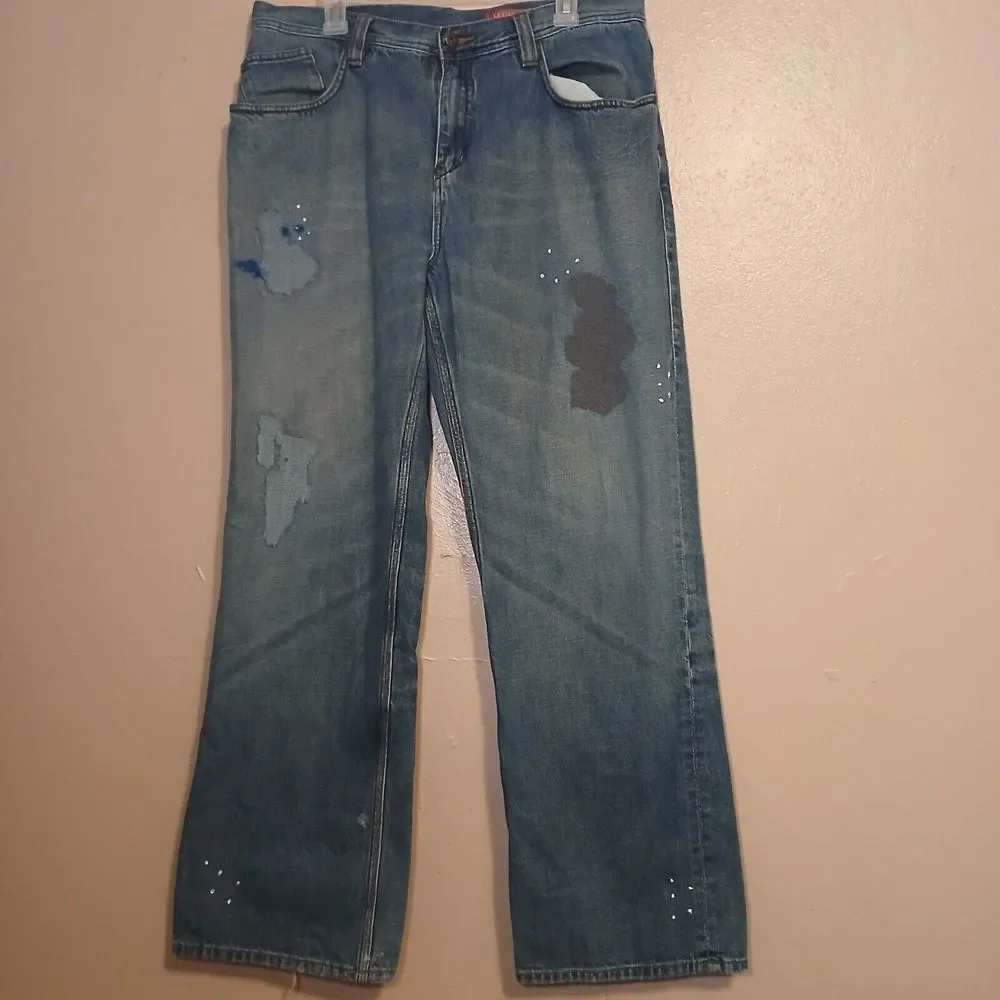 Meoshe Jeans 36x32 Baggy Wide Leg‎ Skater Y2k Grunge Embroidered Vintage Patch