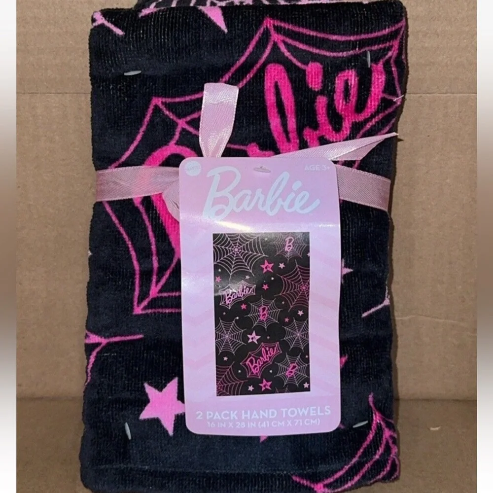 Barbie Pink and Black Halloween Hand Towels Set new