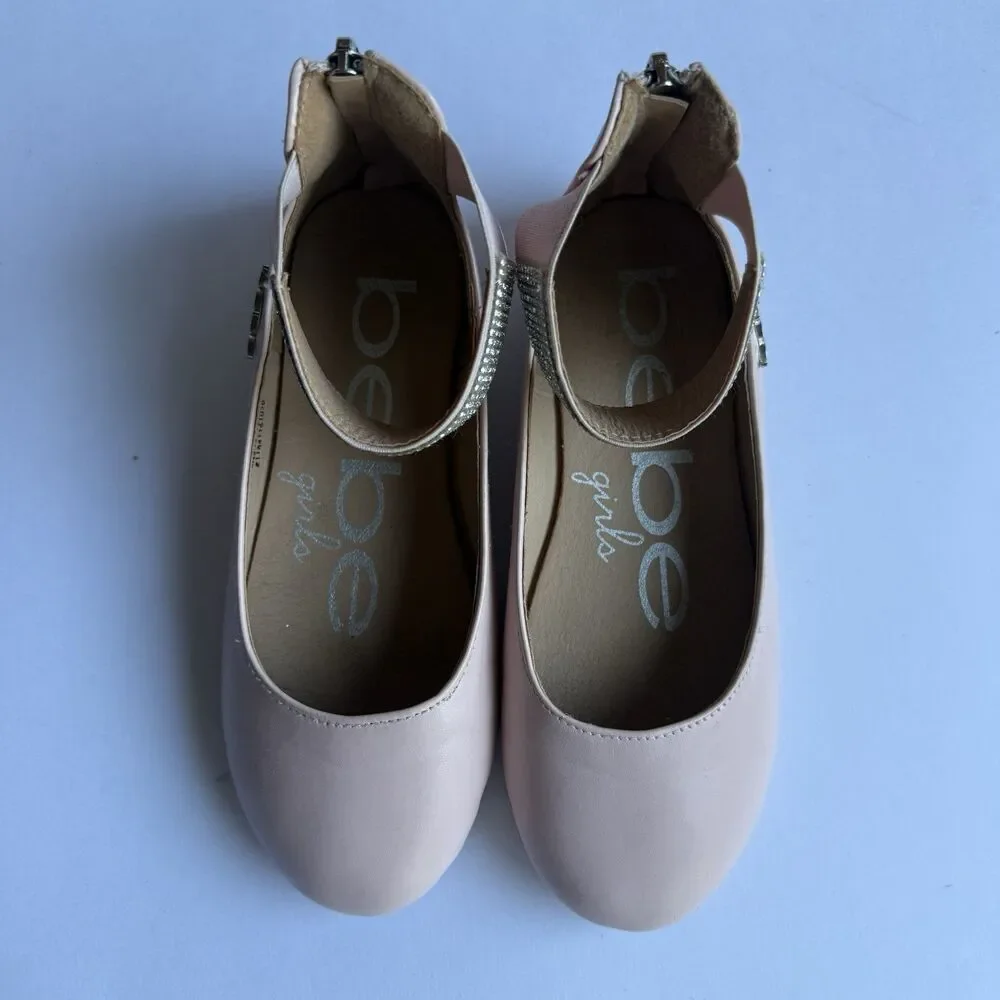 Bebe Girls' Shoes - Ballet Flats w/Rhinestone Studded Ankle Straps sz 1 big girl