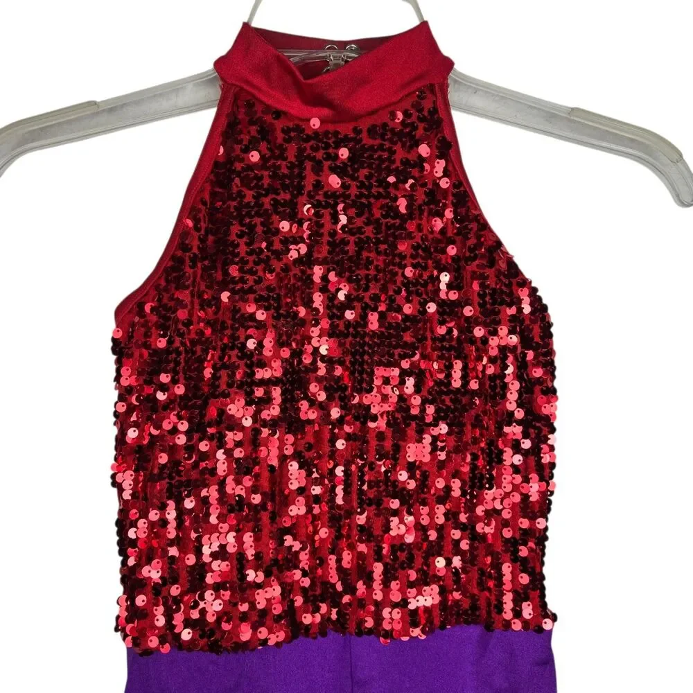 Weissman Biketard Leotard Sz MC Child M Dance Costume Red Purple