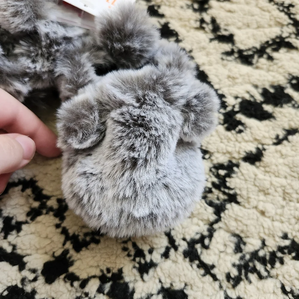Carter's Fluffy Gray Baby Slippers Soft Faux Fur Booties 3-6 Months