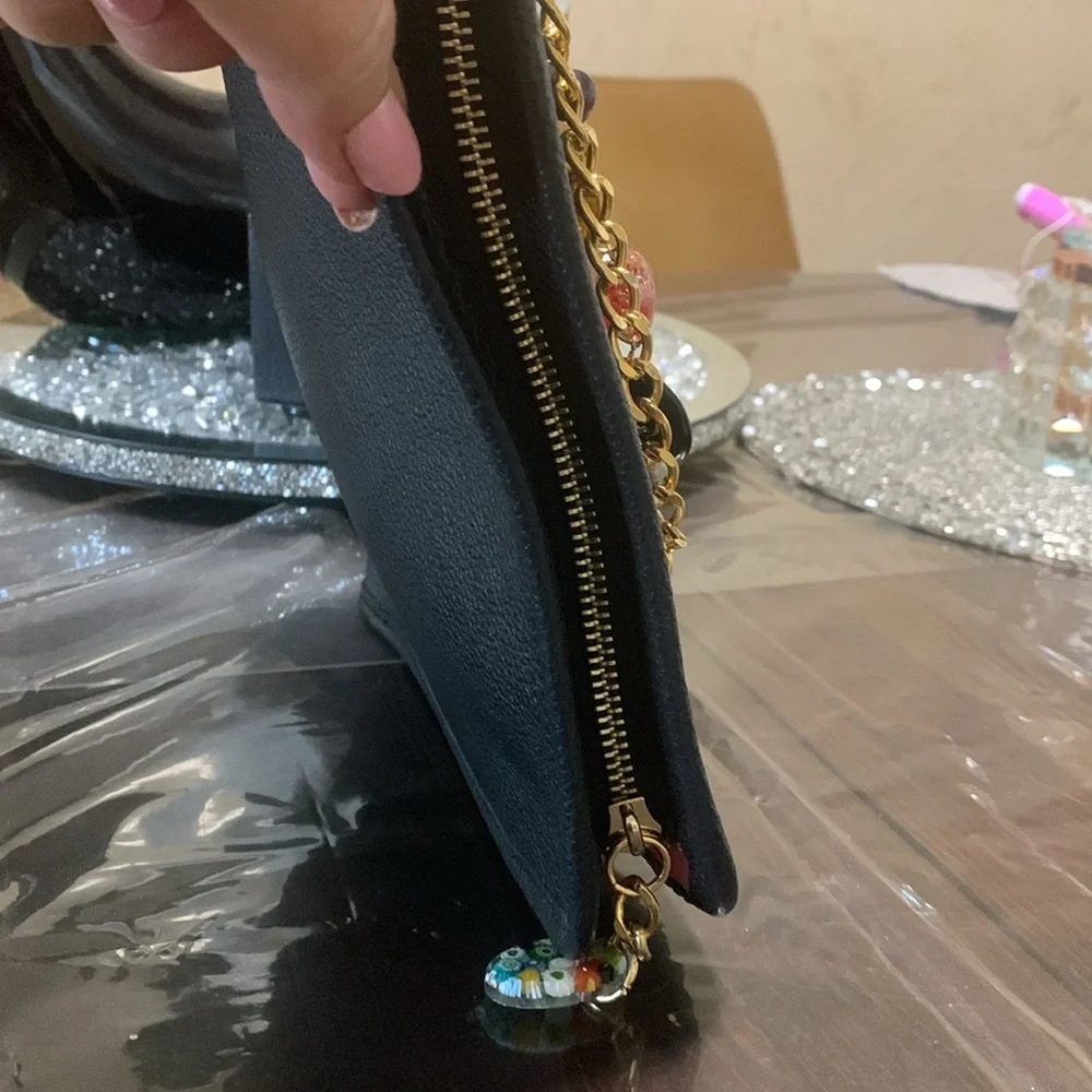 TERRIDA Italy Black Pebbled Leather w/Murano Glass Charms Luxury Travel Bag NWOT