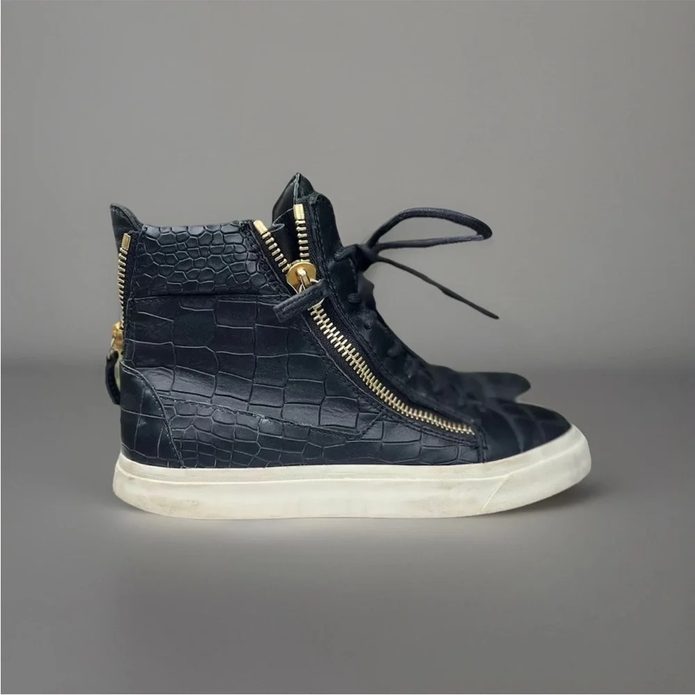 Giuseppe Zanotti Woman Croc Embossed Black Sneakers Size 7 High Top