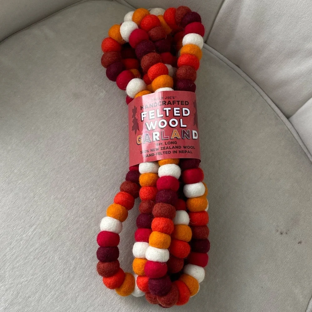 One Trader Joe's Handcrafted Felted Wool Garland 9ft Autumn Fall Colors! 2024