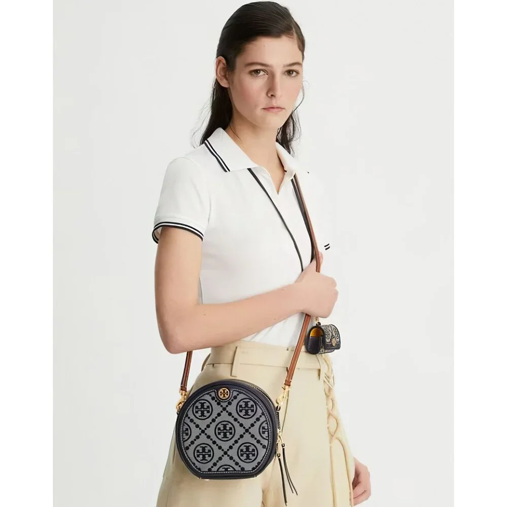 Tory Burch T Monogram Jacquard Moon Crossbody Bag Blue