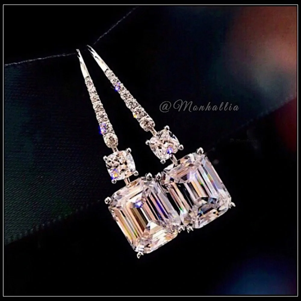Clearance! NEW WHITE GOLD EMERALD SQUARE princess cut simulated DIAMOND Earrings