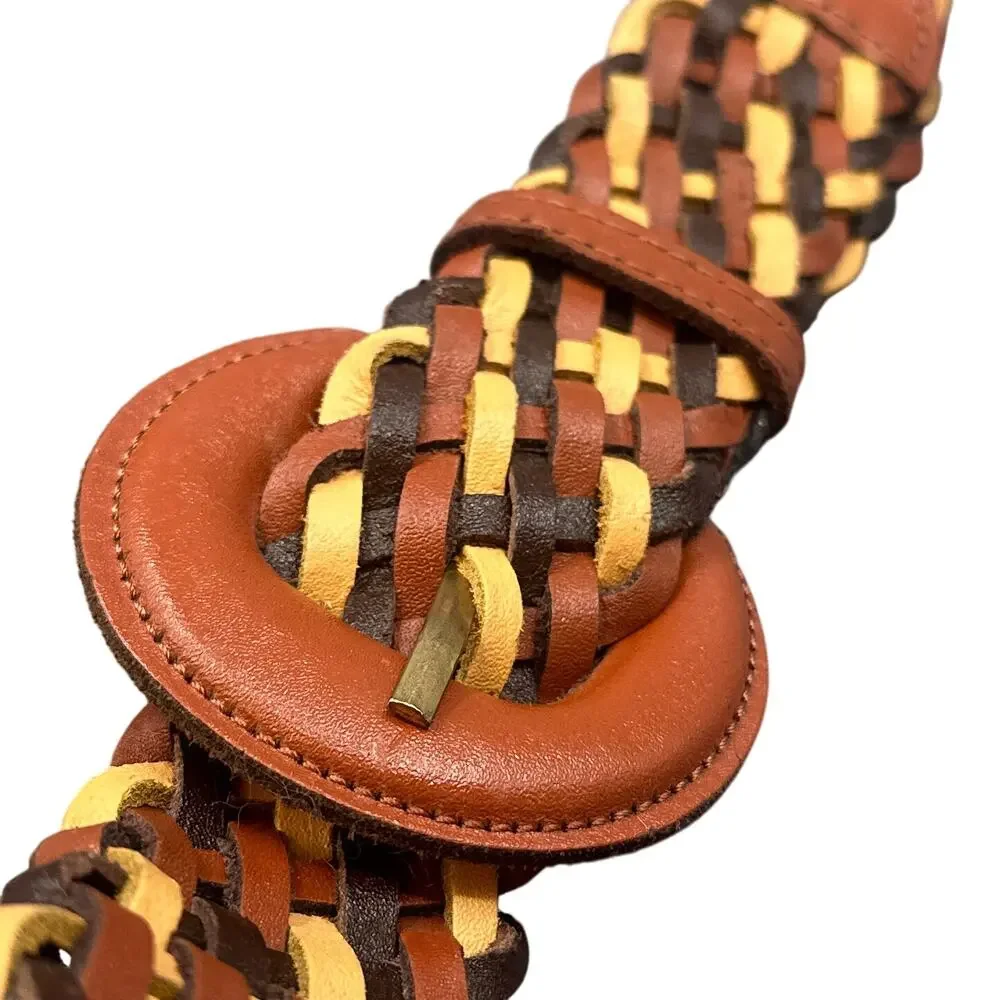 Argentina Leather Belt XL Multicolor Brown Yellow Braided Woven Boho Western Y2K