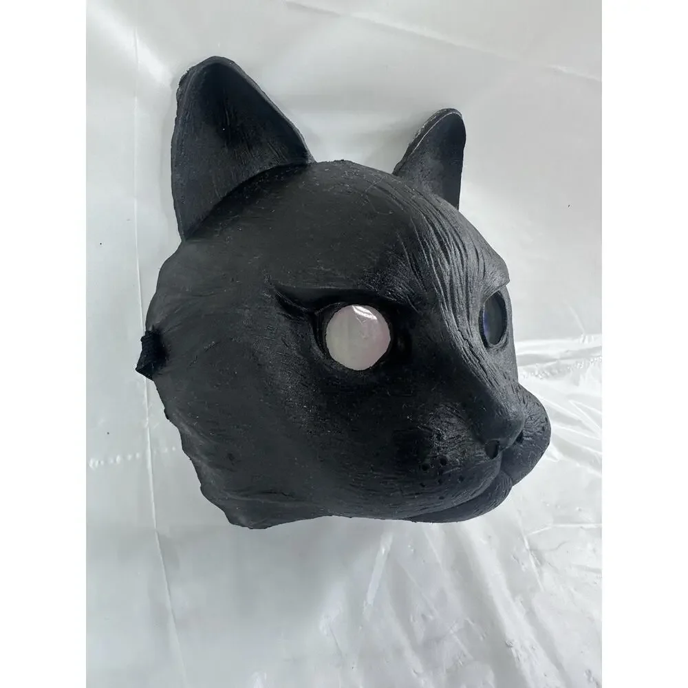 Black Cat Halloween Mask Folk Art Costume Masquerade Party Glowing Green Eyes