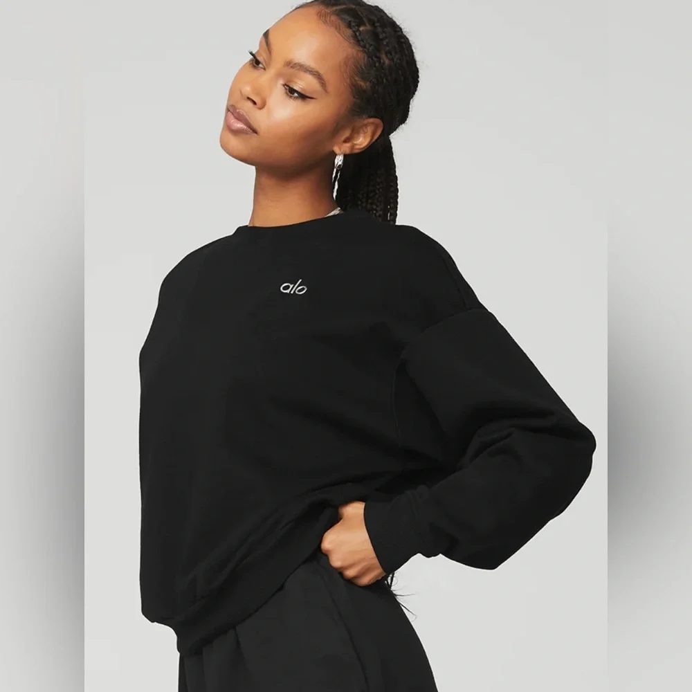 Alo Yoga NWT Accolade Crew Neck Pullover Black Size XXS Oversized