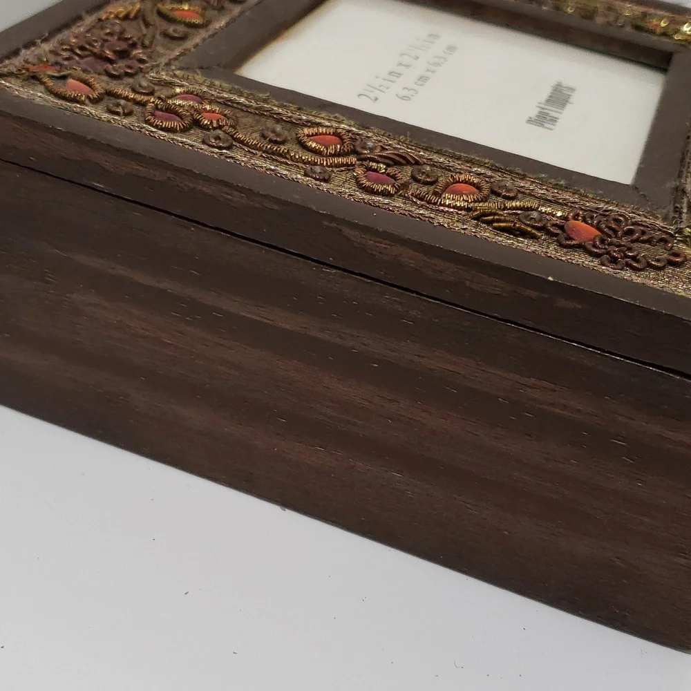 Pier 1 Brown Picture Wood Frame Keepsake Box