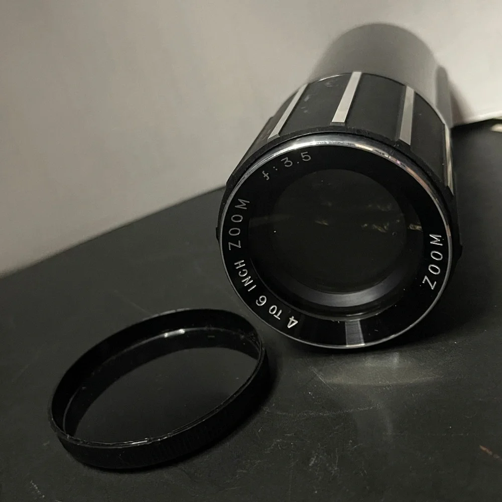Camera lens- in Black/Red velvet Case - 4”-6” zoom lens. F3.5.made in Japan