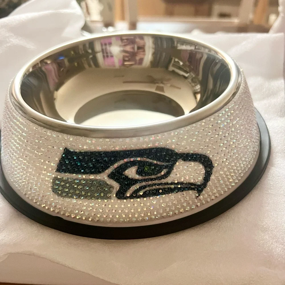 Seattle Seahawks Stainless Steel Premium Bling/Rhinestone Team Logo Pet Bowl
